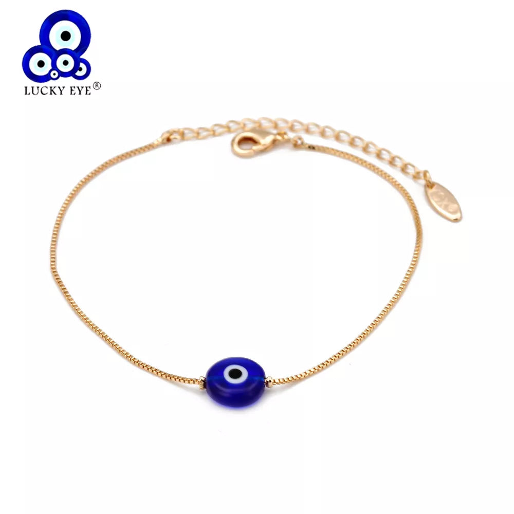 Evil Eye Charm Bracelet Lucky Eye Blue Turkish Gold Color Copper Chain Adjustable Bracelet for Women Girls Fashion Jewelry