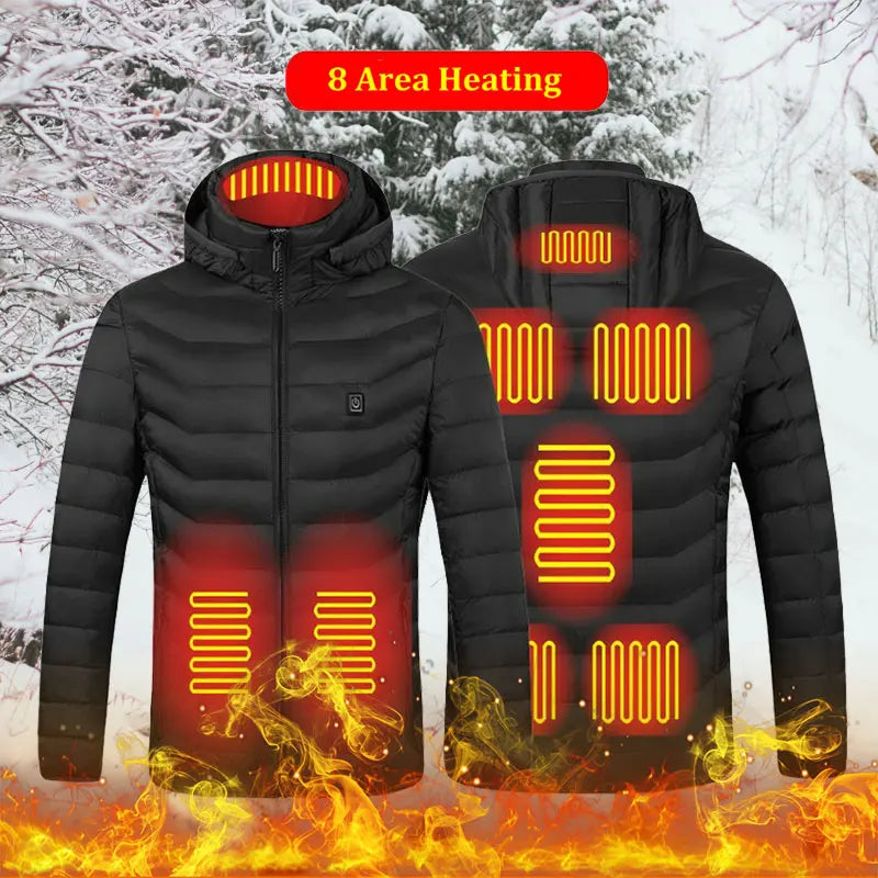 Men Heated Vest Jackets USB Electric Heating Hooded Cotton Coat Camping Hiking Hunting Thermal Warmer Jacket Winter Outdoor