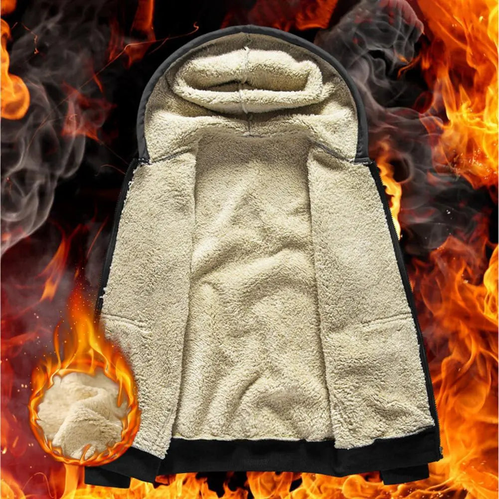 Trendy Sweatshirt Coat Front Pockets Warm Zipper Lamb Wool Jacket  Men and Woman Winter Pure Color Plush Lined Cardigan Hoodie