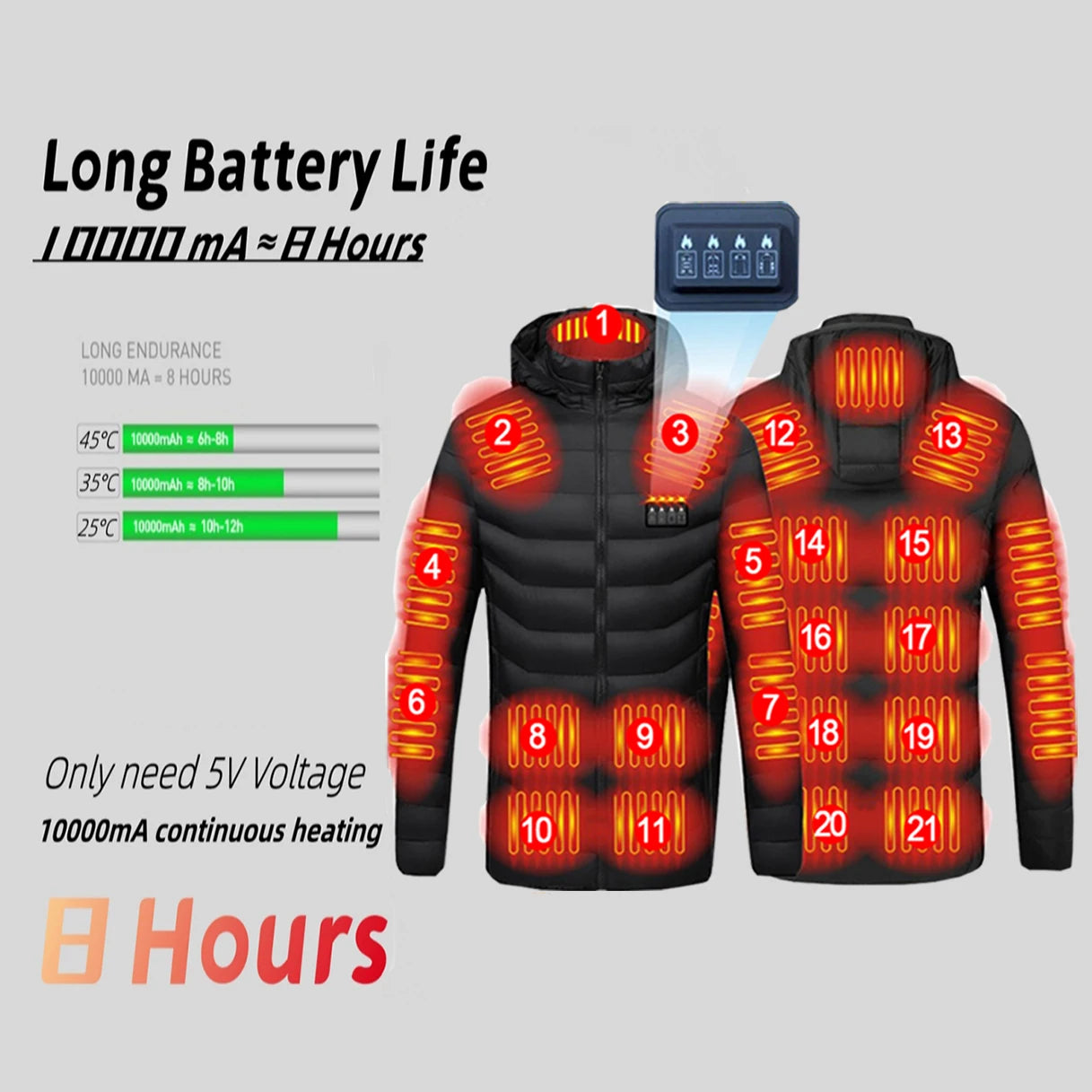 Women  21 Areas Heated Jacket USB Electric Heating Vest For Women Winter Outdoor Warm Thermal Coat Parka Jacket Unisex