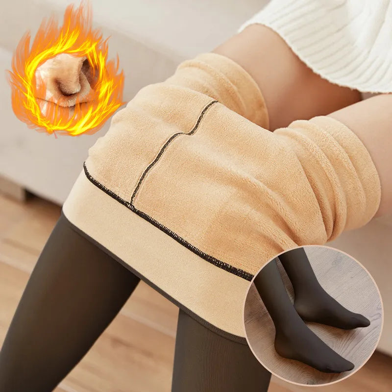 Women Tight Leggings Winter Warm Elastic Translucent Pantyhose Female Fleece Thermal High Waist Slim Thicken Tight Pants