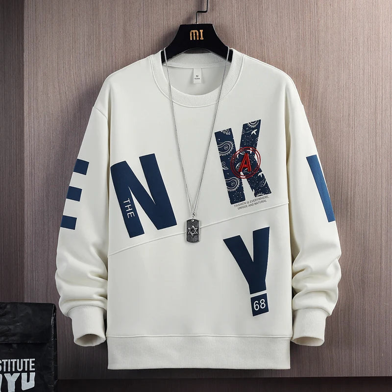 New Men's Casual Sweatshirts Hoodies Men Letter Print Hip Hop O-Neck Fashion Tops Harajuku Style Male Streetwear Sweatshirt