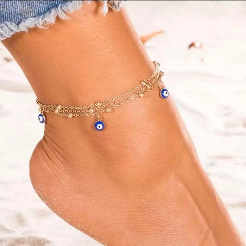 Evil Eye Anklet Alloy Demon Blue Evil Eye Anklet Charm Anklet Simple Gold/Silver Adjustable Foot Jewelry Geometric Women