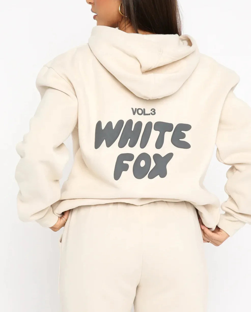 White Fox Hoodie Women Casual Print Two-Piece Hoodies Spring Long Sleeve Hooded Sweatshirt Loose Tops Ladies Sport Wear Designer Suits Streetwear