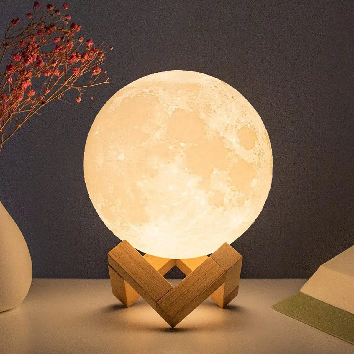 Aukey Touch Control led lamp Moon Lamp LED Night Light Battery Powered With Stand Starry Lamp Bedroom Decor Night Lights Gift Moon Lamp