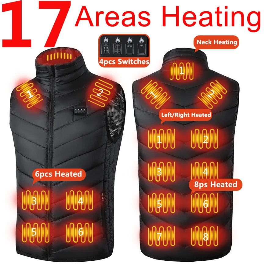 17 Areas Heated Vest Men USB Heated Jacket Heated Vest Bodywarmer Heated Down Winter Jacket